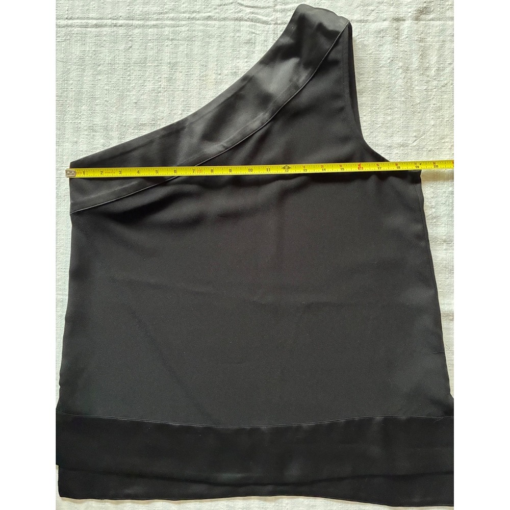 Banana Republic Womens One Shoulder Satin Trim Blouse Black Size M Side Zip - Picture 7 of 8